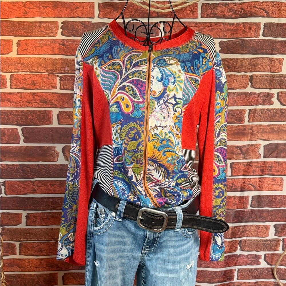 👚 Kaktus Paisley Mixed Print Zip Jacket Mesh Panel Lightweight Layer XL NWOT / I